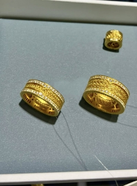 黄金色花丝风雨戒指时尚气质复古