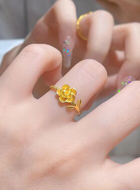 新款黄金色绽放之花戒指女简
