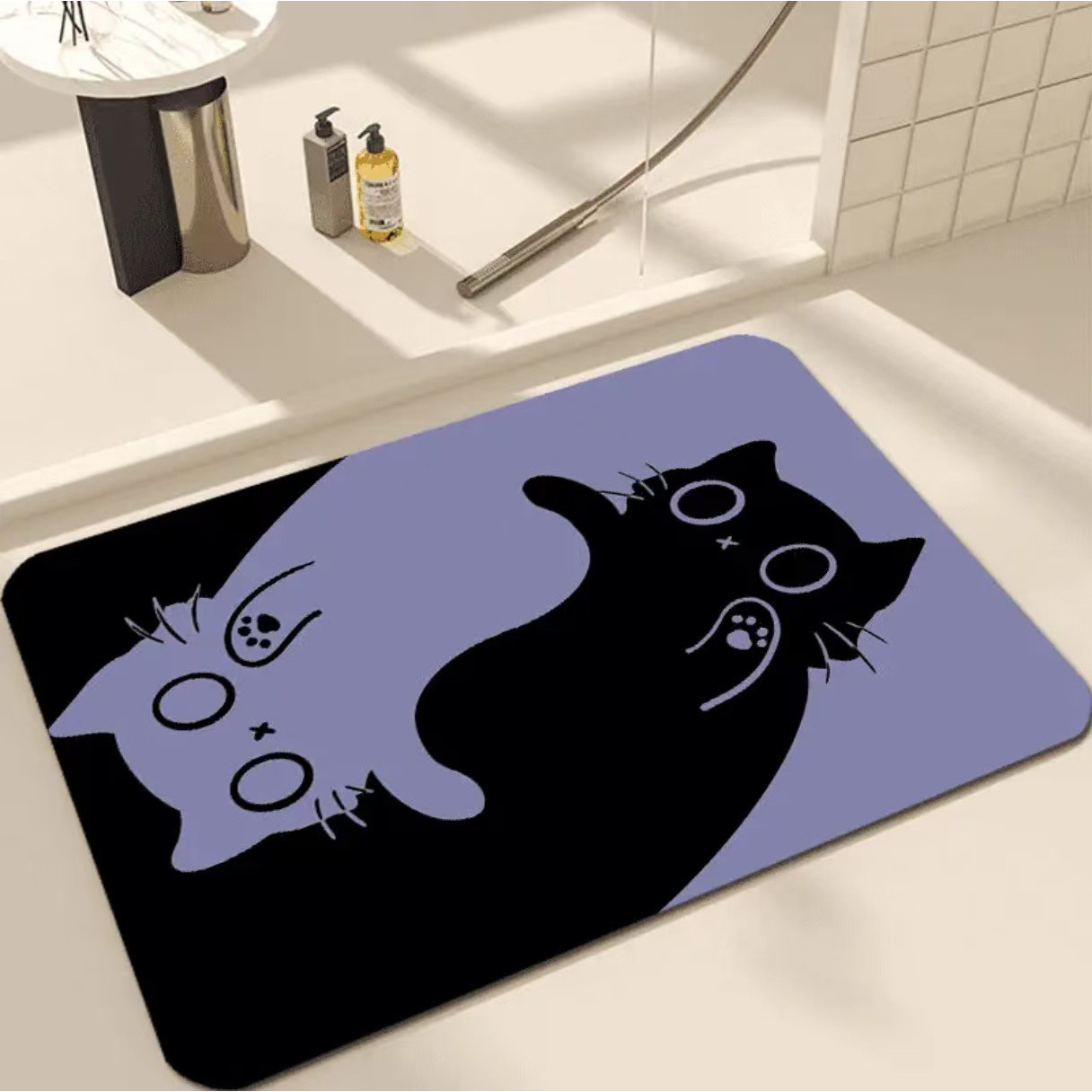 卡通萌趣小黑猫可爱硅藻泥地垫浴室淋浴间吸水防滑速干蹭脚垫代发,淘宝优惠券,粉丝福利购,淘宝优惠卷