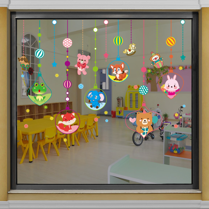 创意幼儿园窗户玻璃贴画防晒窗贴托管班装饰卡通可爱双面门窗贴纸