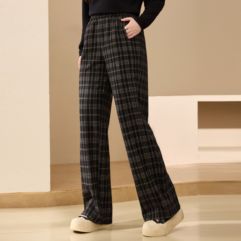 【复古格子裤】纤莉秀大码女装舒适松紧腰百搭裤子胖mm2025冬新款,淘宝优惠券,粉丝福利购,淘宝优惠卷