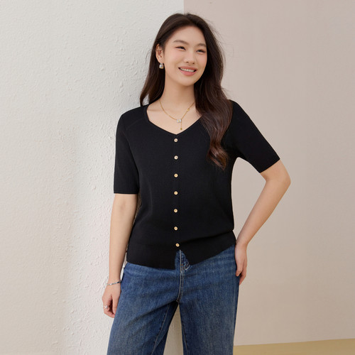 【法式桃心领针织衫】纤莉秀大码女装韩系温柔风上衣胖mm夏装新款 - 图1