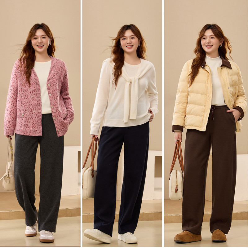 【舒适松紧腰加绒裤子】纤莉秀大码女装慵懒休闲裤胖mm2025冬新款,淘宝优惠券,粉丝福利购,淘宝优惠卷