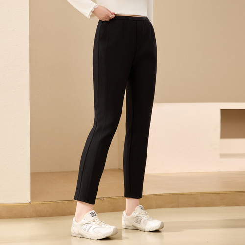【松紧腰加绒裤子】纤莉秀大码女装时尚简约保暖裤胖mm2025冬新款 - 图0