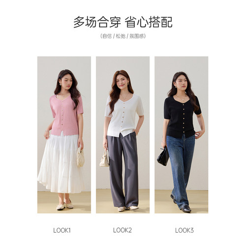 【法式桃心领针织衫】纤莉秀大码女装韩系温柔风上衣胖mm夏装新款 - 图2