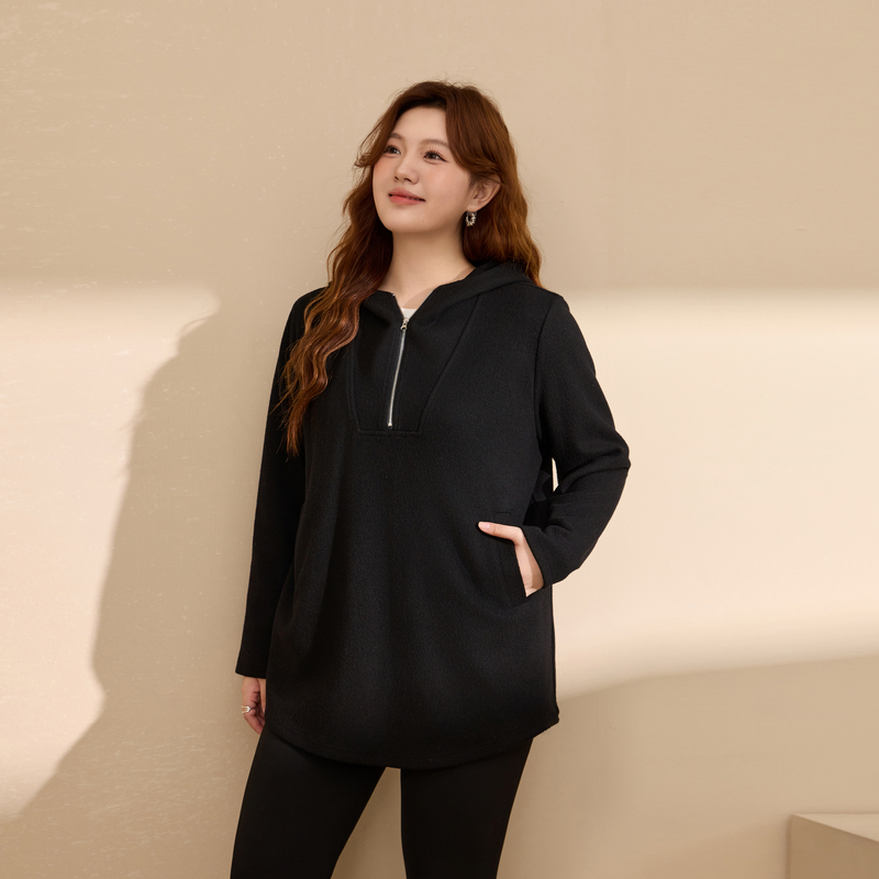 【慵懒百搭卫衣】纤莉秀大码女装潮流个性连帽上衣胖mm2025冬新款 - 图0