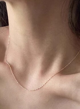 纯银镀14k金水波链锁骨链素链女