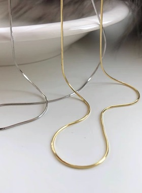 纯银镀14k蛇骨链万能针式项链女