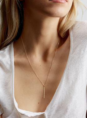 美国14K包金注金ins风极简百搭浅金色闪亮时尚长条低胸一字女项链