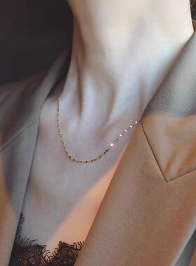 纯银镀14k金素链项链锁骨链女