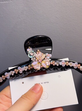 雅致复古彩钻贝母花多【抓夹发夹】12cm镶钻重工高级感鲨鱼夹