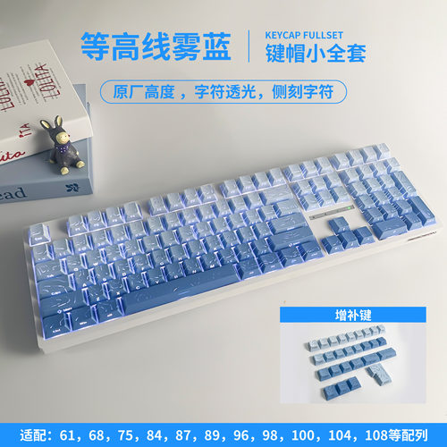 适用狼蛛F87PRO/MINI60HE键帽等高线侧刻透光机械键盘渐变色按键 - 图1