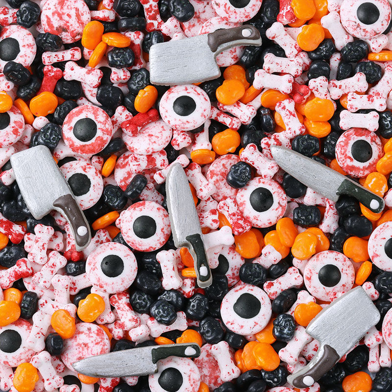 万圣节卡通小眼睛装饰糖珠摆件魔法帽南瓜血骨头眼珠纸杯蛋糕糖果