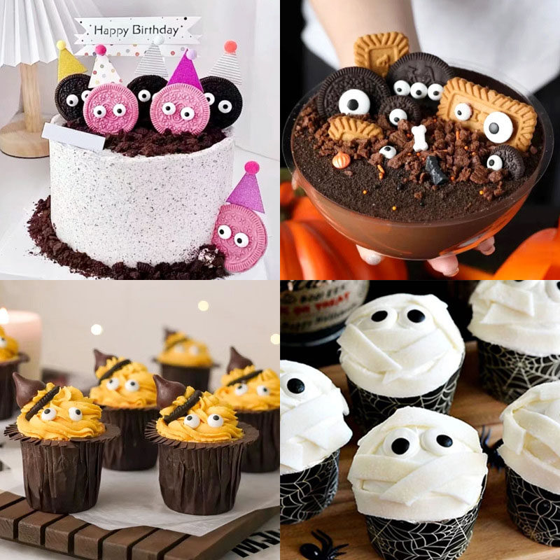 网红万圣节小眼睛蛋糕装饰糖珠摆件圣诞节糖果搞怪眼珠纸杯甜品台