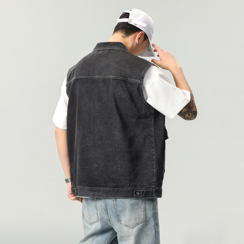 美式复古牛仔马甲男潮牌春季新款宽松大码坎肩无袖背心工装外套男,淘宝优惠券,粉丝福利购,淘宝优惠卷