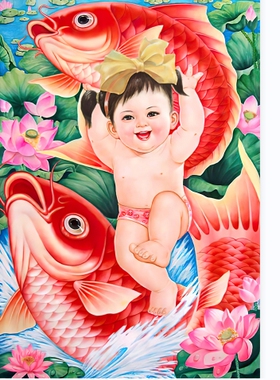 年画娃娃送子图老式墙贴画求子福娃贴纸好宝宝孕喜娃海报早教可爱