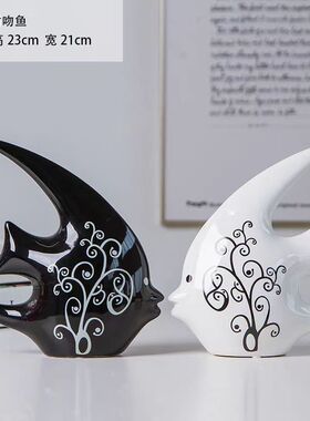 现代简约客厅酒柜摆件装饰品电视柜玄关陶瓷小摆设创意桌面鱼摆饰