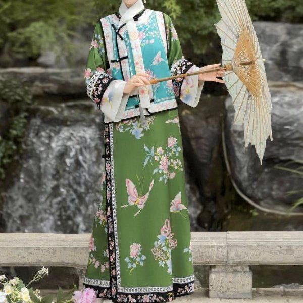 原创汉服女【玉蝶】格格宫廷清朝服饰国风印花中国风古装春秋套装,淘宝优惠券,粉丝福利购,淘宝优惠卷
