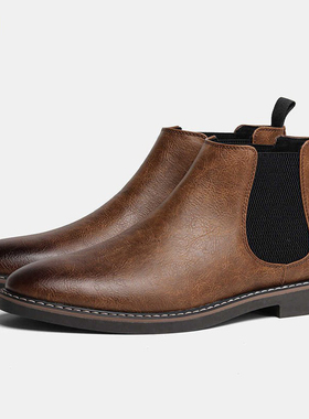 英伦风男鞋切尔西短筒皮靴子