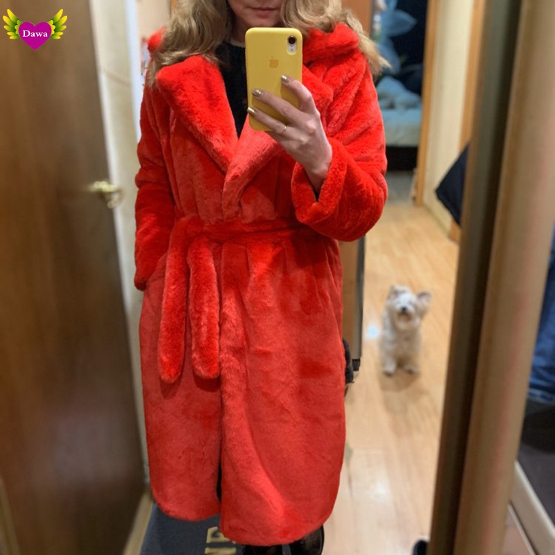 2021 Winter Women High Quality Faux Rabbit Fur Coat OverCoat - 图2