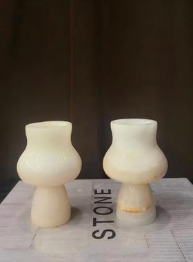 中古风天然冰玉石材蜡烛香薰摆件样板间少众花器烛台装饰品摆设