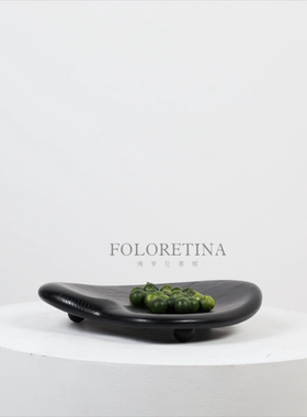 中古风实木异形托盘摆件复古样板间木头收纳盘五金果盘装饰摆设