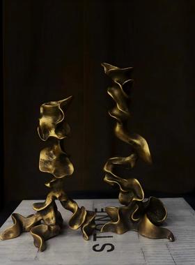 中古风复古风铝合金几何异形创意烛台样板间少众金属蜡烛台装饰品