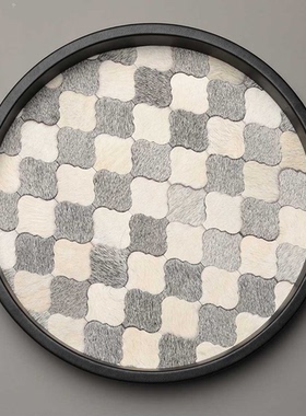 现代简约皮革几何托盘摆件样板间售楼处客厅台面少众收纳盘装饰品