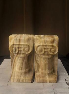 中古风复古风天然大理石罗马柱书档摆件样板间售楼处高端城堡摆件