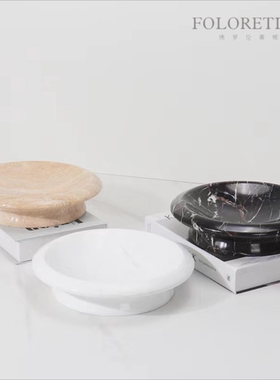 现代轻奢简约天然大理石几何创意圆形果盘样板间茶几黄洞石收纳盘