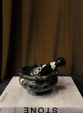 中古风复古风天然石材捣蒜器装饰品摆件样板间售楼处大理石摆设