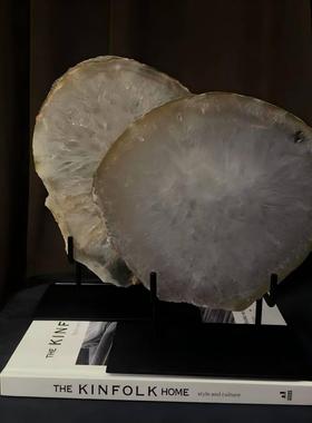 新中式中古风天然玛瑙石装饰品摆件复古风样板间书房天然石头摆设