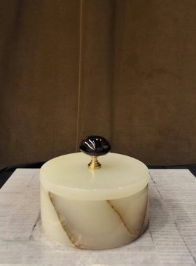 中古风复古风天然玉石创意储物盒装饰品摆件样板间售楼处收纳罐