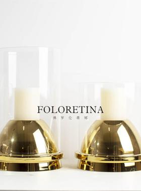 现代轻奢简约不锈钢玻璃创意烛台样板间茶几瓜果收纳盘洞石装饰品