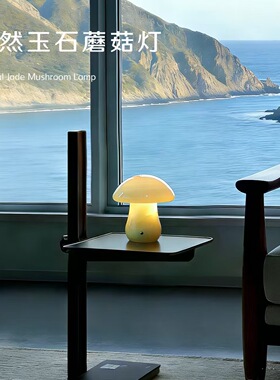 现代简约天然玉石蘑菇创意小夜灯摆件样板间床头柜无线充电板台灯