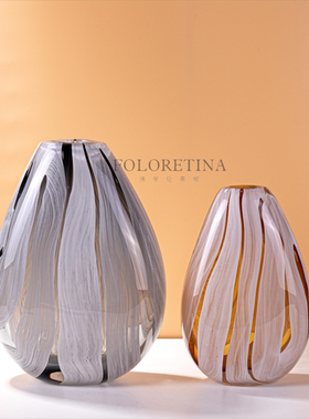 现代轻奢简约手工玻璃花器摆设样板间客厅台面玄关台果盘花瓶摆件