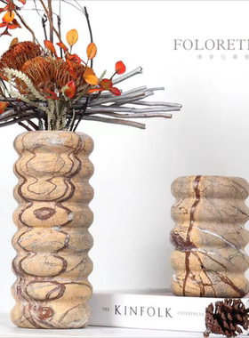 现代轻奢简约天然大理石异形几何创意花器摆设样板间茶几台面花瓶