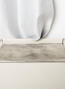 现代轻奢简约样板间不锈钢皮革几何托盘售楼处茶几天然马毛收纳盘