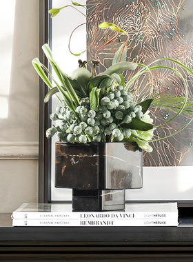 中古风复古风天然大理石创意花器摆件样板间售楼处少众高端装饰品