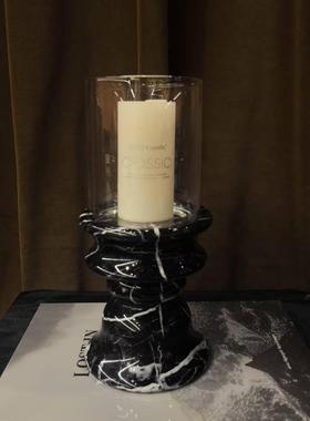 现代简约天然大理石几何创意烛台摆设中古风样板间售楼处烛台摆件