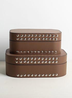 现代简约皮革相框首饰盒创意装饰品摆设样板间售楼处几何托盘摆件