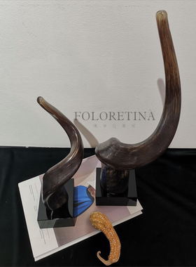 现代轻奢艺术玻璃几何创意摆件样板间玄关书桌牛角原创装饰品摆设