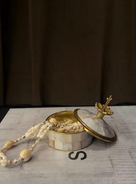 中古风复古风印度进口贝壳黄铜首饰盒样板间少众高端黄铜收纳盒