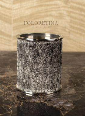 现代轻奢简约不锈钢天然马毛卫浴组合摆件样板间卫生间托盘装饰品