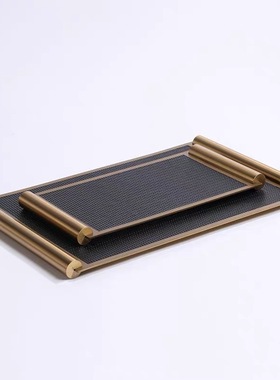 金属创意画卷托盘客厅茶几收纳盘摆件皮革置物盘样板间