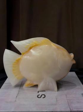 中古风复古风天然玉石雕塑鱼摆件样板间售楼处高端少众石材鱼摆设