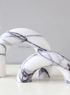 现代轻奢天然大理石拱形几何创意摆件样板间书柜茶几装饰品陈设