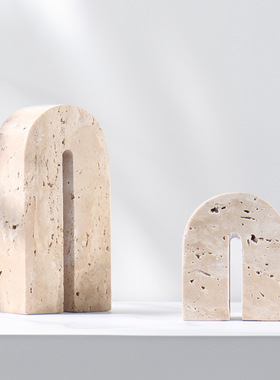 现代简约新中式天然黄洞石几何拱门创意摆件样板间书房柜子装饰品