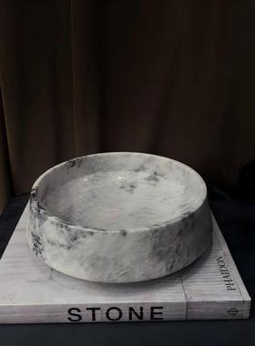 现代极简天然奢石几何原创果盘装饰品摆件样板间售楼处大理石果盘