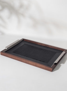 中古风胡桃木皮革装饰托盘